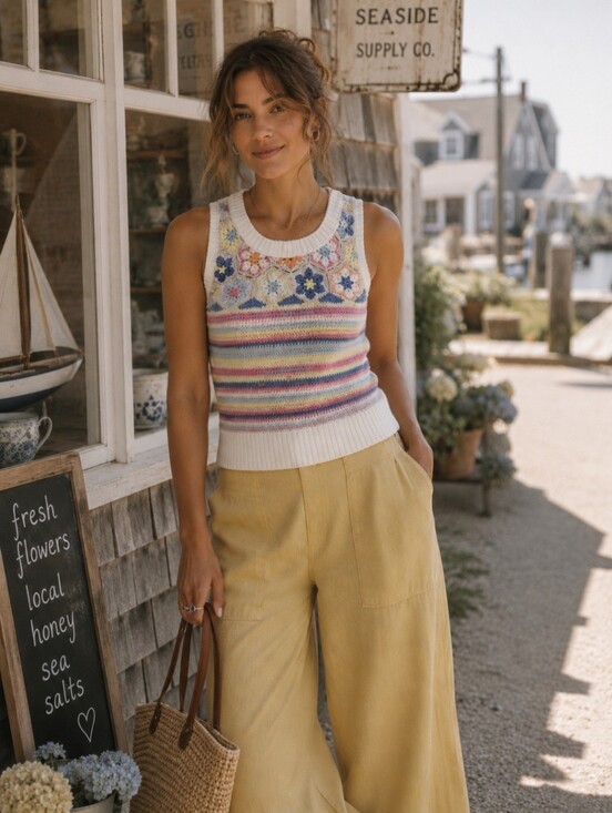 American Eagle Outfitters Tops - American Eagle Crocket Knit Tank Top Medium | Striped Boho Summer Sweater Vest